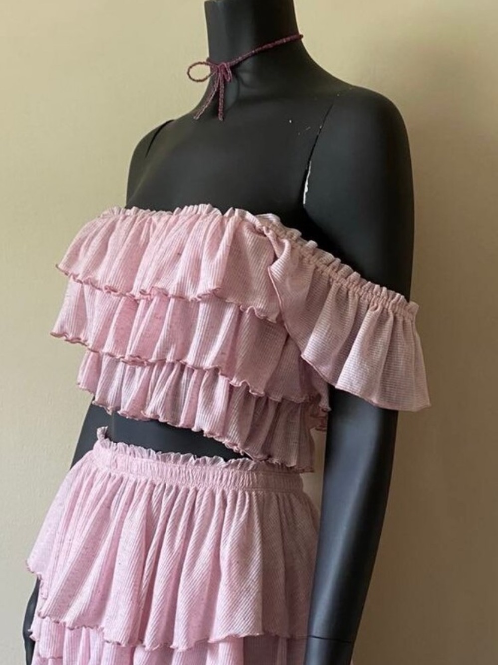 Free People Free-est Mila Tiered Ruffle Top Cami Off the Shoulder Pink Small